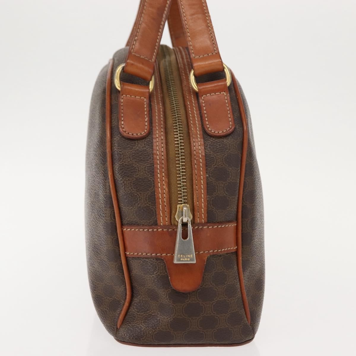 Celine Vintage Macadam Handbag Canvas And Leather Brown Canvas Handbag (Authentic  )