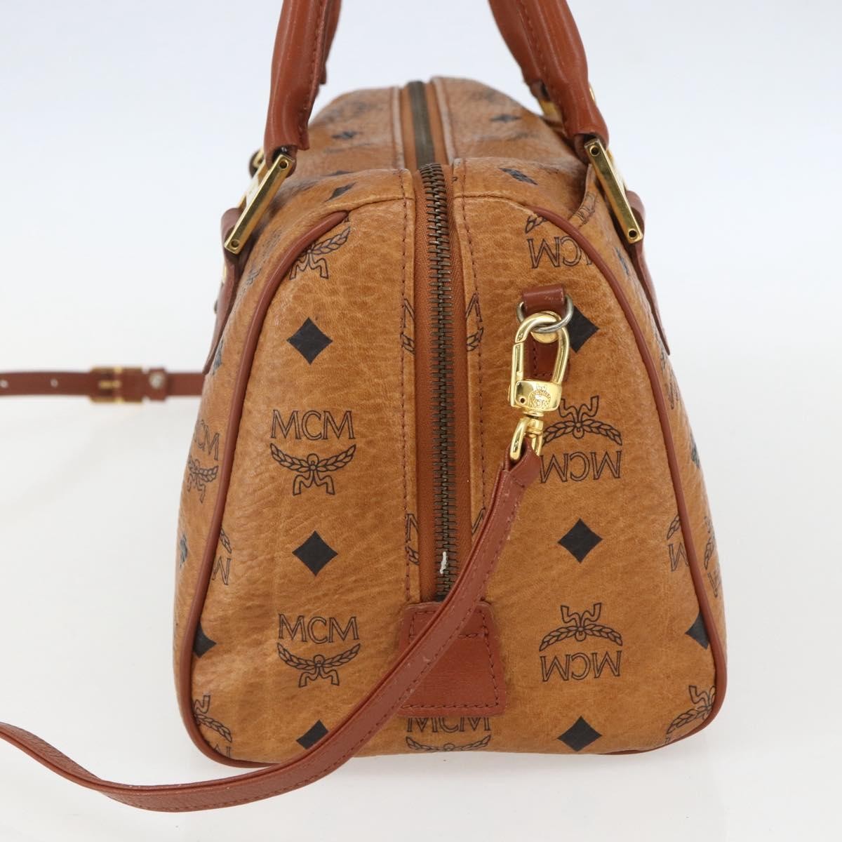 MCM Visetos Logogramme Handbag Canvas And Leather Brown Canvas Handbag (Authentic  )