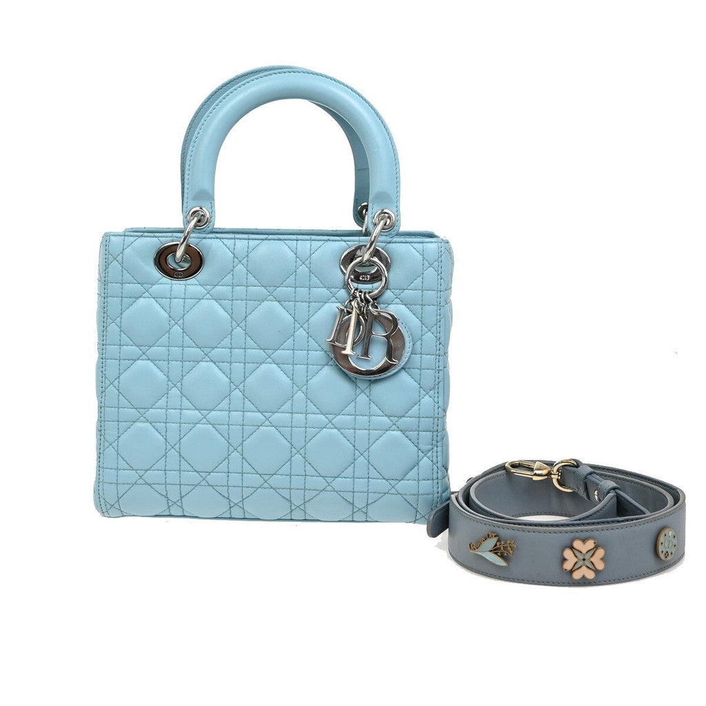 Christian Dior Lady Dior Bag Leather Blue Leather Bag ( )