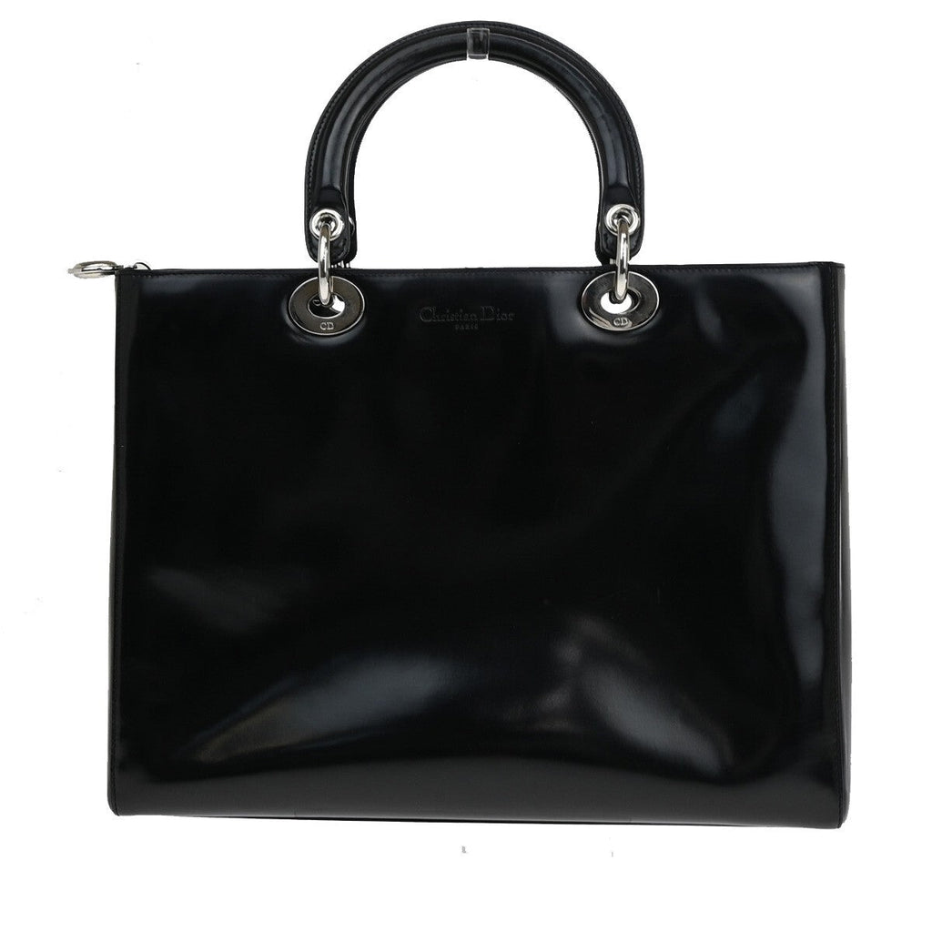 Christian Dior Vintage Lady Dior Patent Patent Leather Black Patent_Leather Tote Bag Bag (Authentic  )