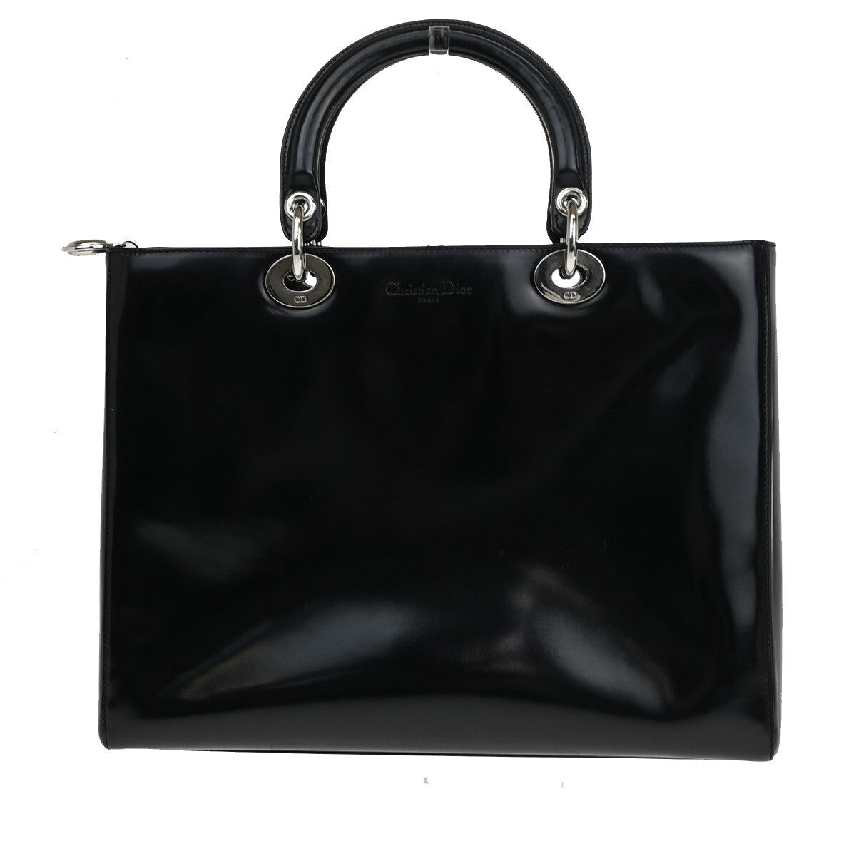 Christian Dior Vintage Lady Dior Patent Patent Leather Black Patent_Leather Tote Bag Bag (Authentic  )