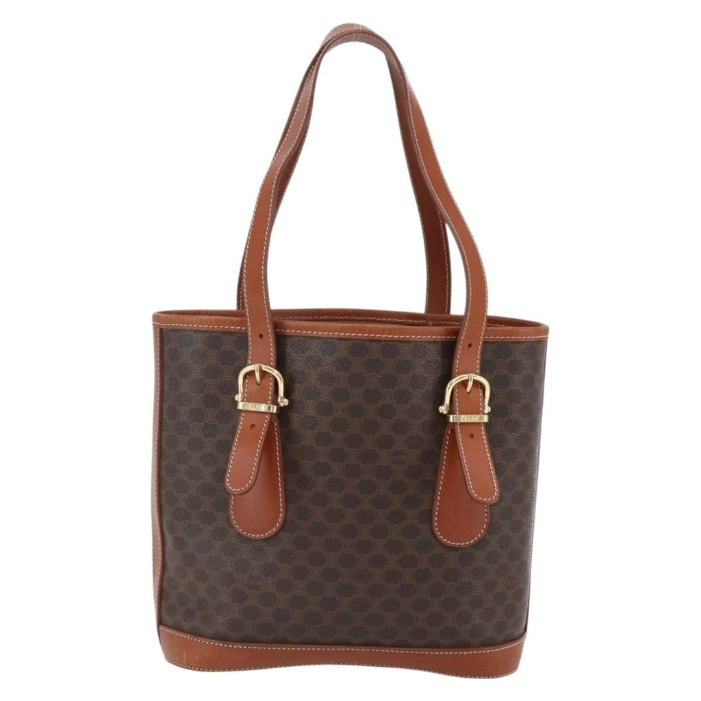 Celine Vintage Macadam Handbag Canvas And Leather Brown Canvas Handbag (Authentic  )