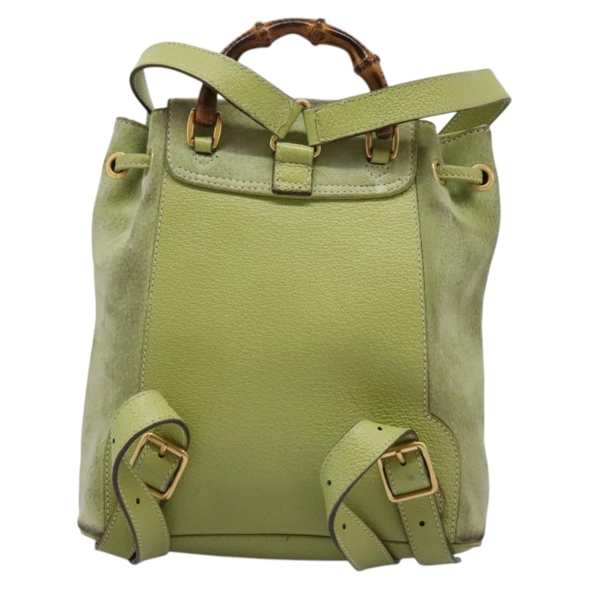 Gucci Gucci Bamboo Backpack Daim Green Suede Backpack Bag (Authentic  )