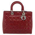 Christian Dior Lady Dior Bag Cannage Quilt Patent Red Patent_Leather Handbag ( )