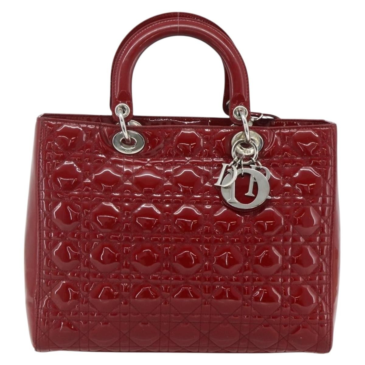 Christian Dior Lady Dior Bag Cannage Quilt Patent Red Patent_Leather Handbag ( )