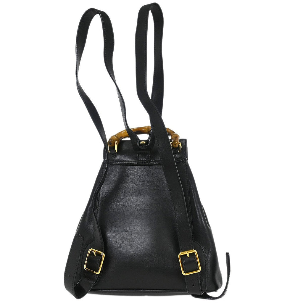 Gucci Vintage Bamboo Backpack Leather Black Leather Backpack Bag (Authentic  )