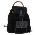 Gucci Vintage Bamboo Backpack Suede Black Suede Backpack Bag (Authentic  )
