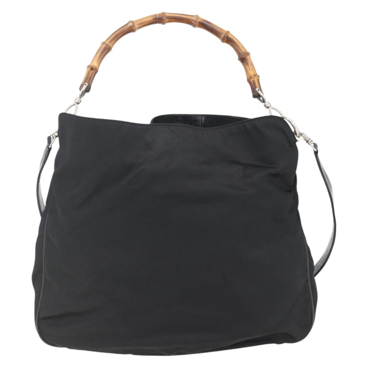 Gucci Vintage Bamboo Handle Open Hobo Nylon Black Nylon Handbag ( )