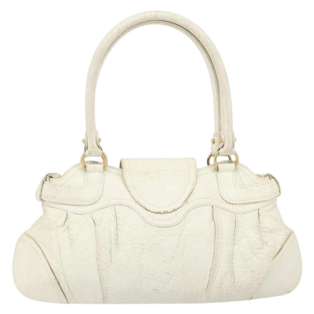 Salvatore Ferragamo Gancini Handbag Leather White Leather Handbag (Authentic  )