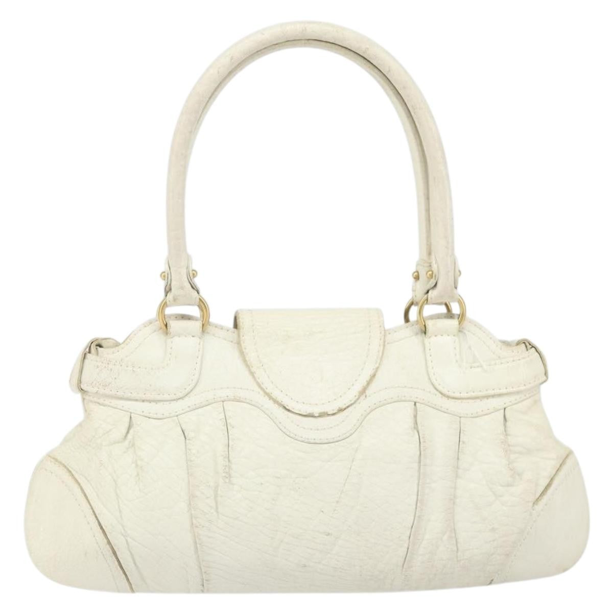 Salvatore Ferragamo Gancini Handbag Leather White Leather Handbag (Authentic  )