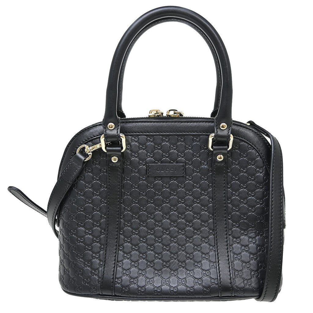 Gucci Convertible Dome Satchel Guccissima Leather Black Leather Handbag ( )