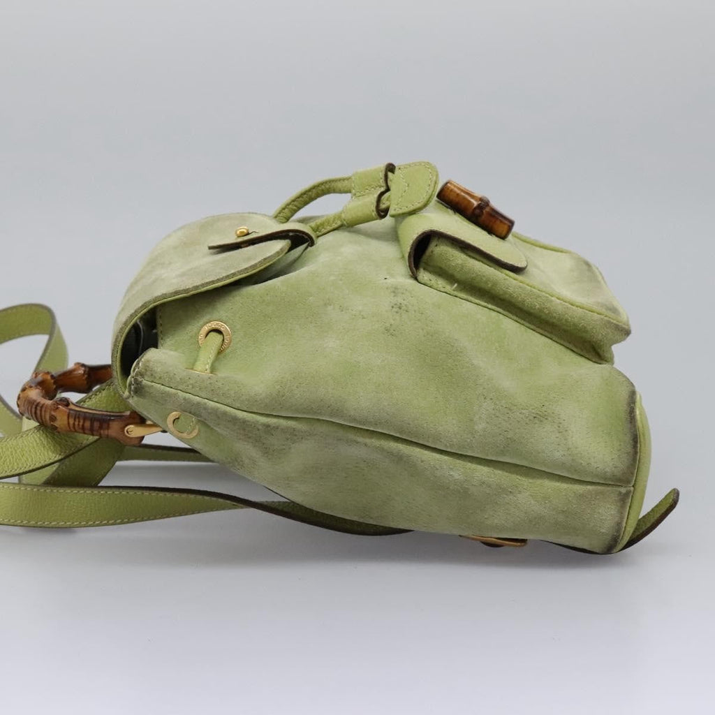 Gucci Gucci Bamboo Backpack Daim Green Suede Backpack Bag (Authentic  )