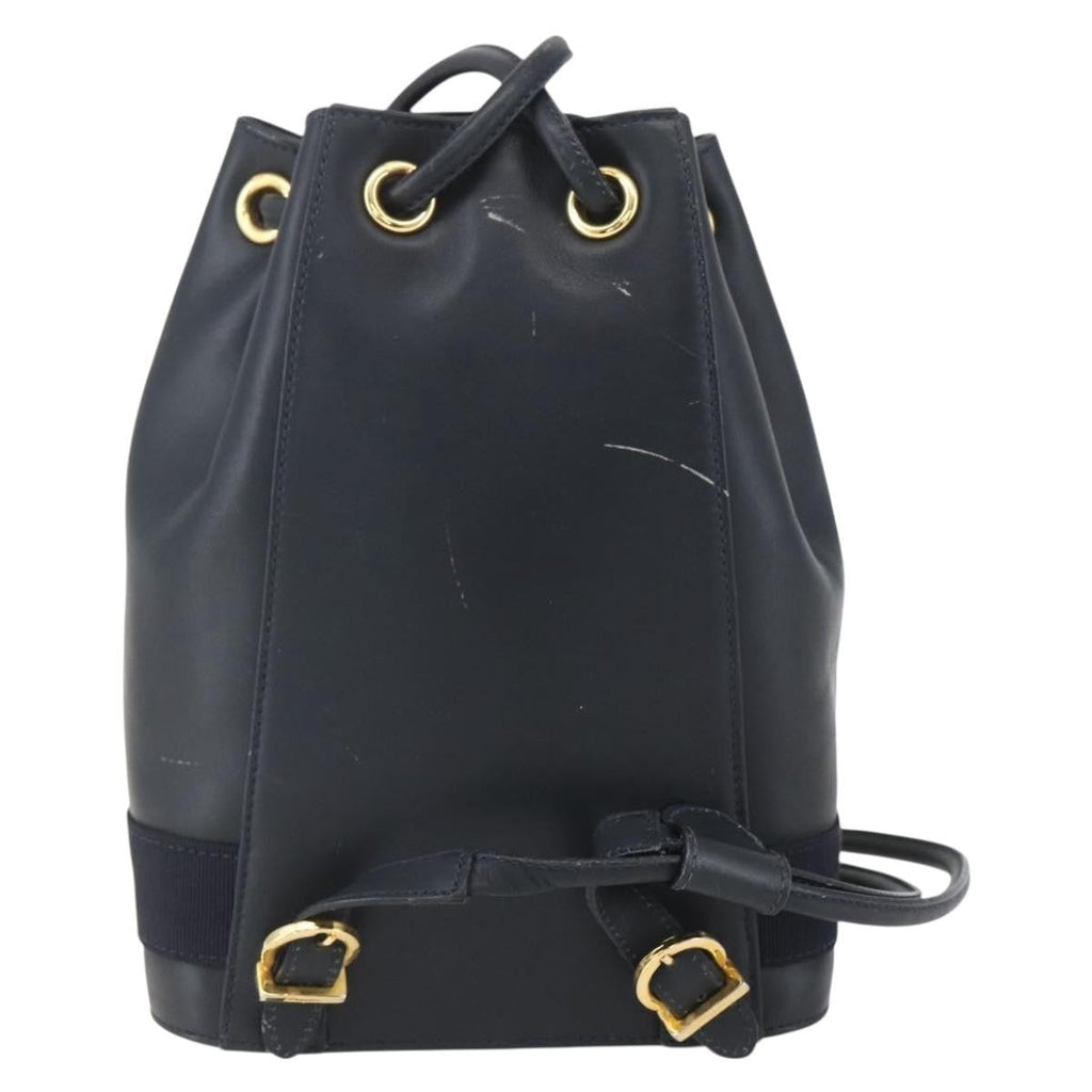 Salvatore Ferragamo Vala Backpack Leather Navy Leather Backpack Bag (Authentic  )