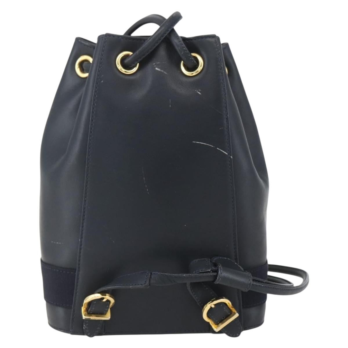 Salvatore Ferragamo Vala Backpack Leather Navy Leather Backpack Bag (Authentic  )