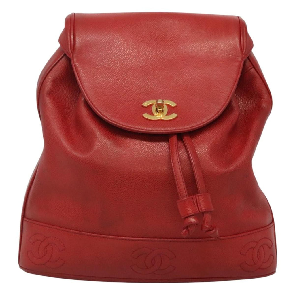 Chanel Vintage Backpack Caviar Red Leather Backpack Bag (Authentic  )