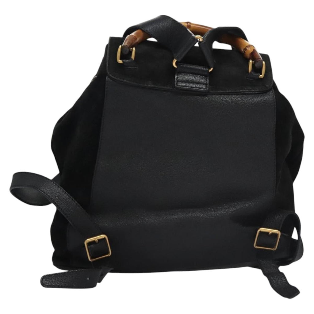 Gucci Vintage Bamboo Backpack Suede And Leather Black Suede Backpack Bag (Authentic  )