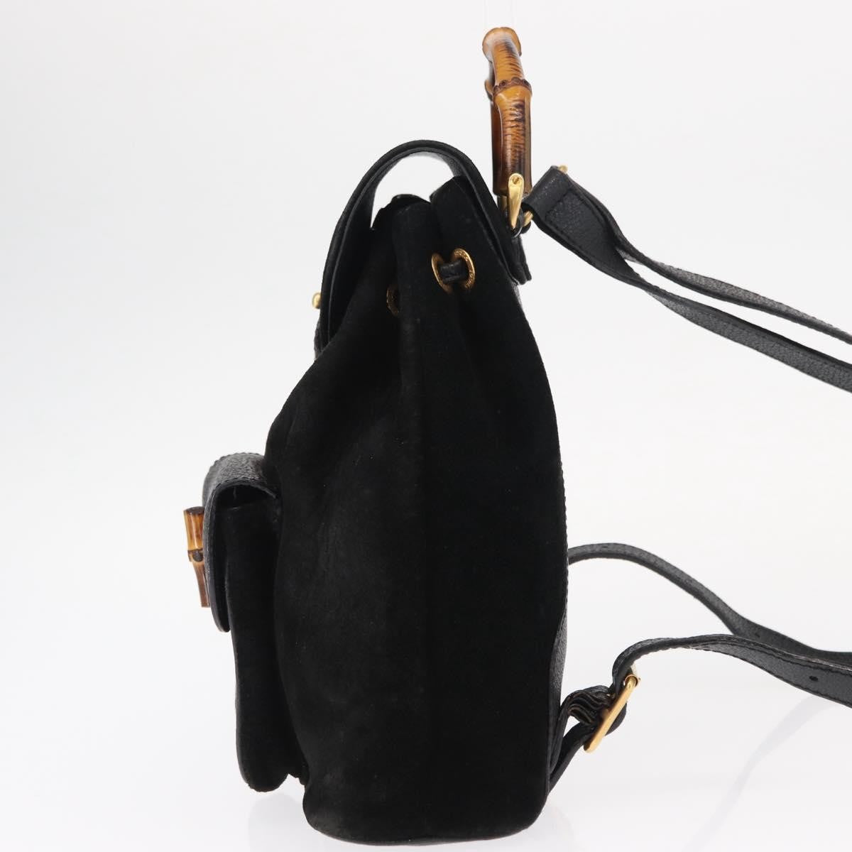 Gucci Vintage Bamboo Backpack Suede Black Suede Backpack Bag (Authentic  )