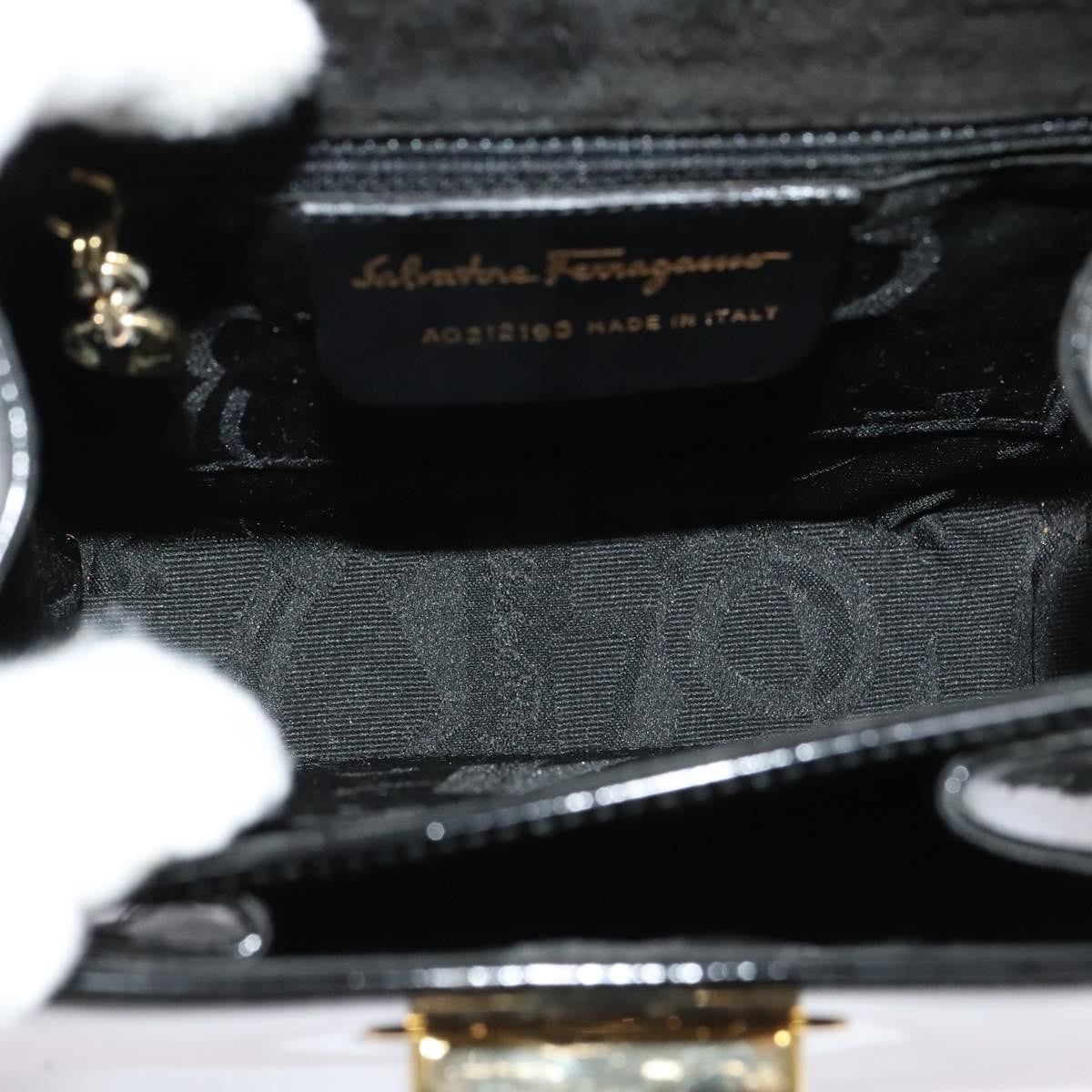 Salvatore Ferragamo Gancini Convertible Top Handle Bag Patent Leather Black Patent_Leather Handbag (Authentic  )
