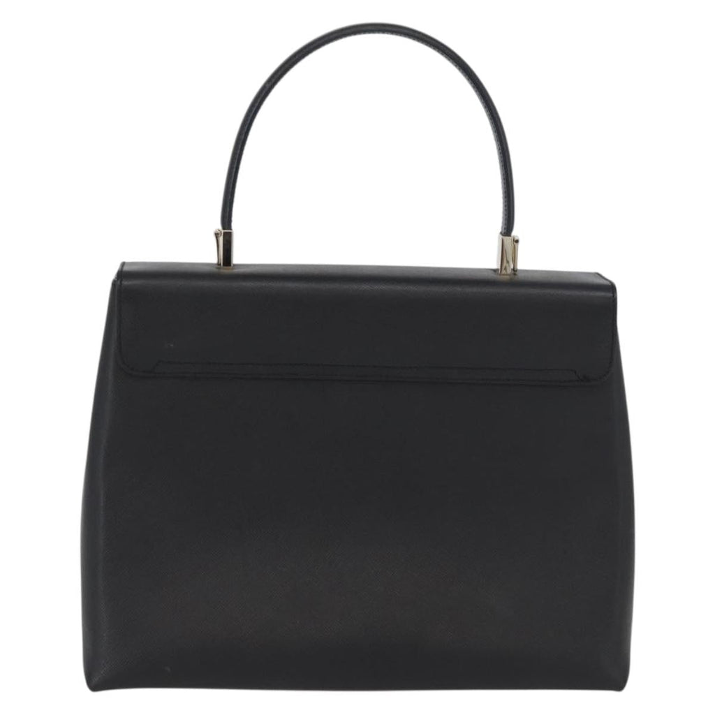 Salvatore Ferragamo Gancini Handbag Leather Black Leather Handbag (Authentic  )