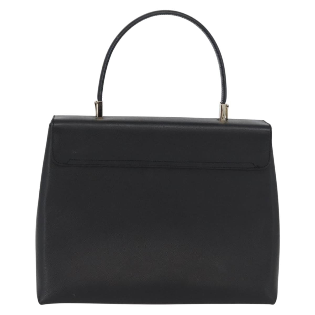 Salvatore Ferragamo Gancini Handbag Leather Black Leather Handbag (Authentic  )