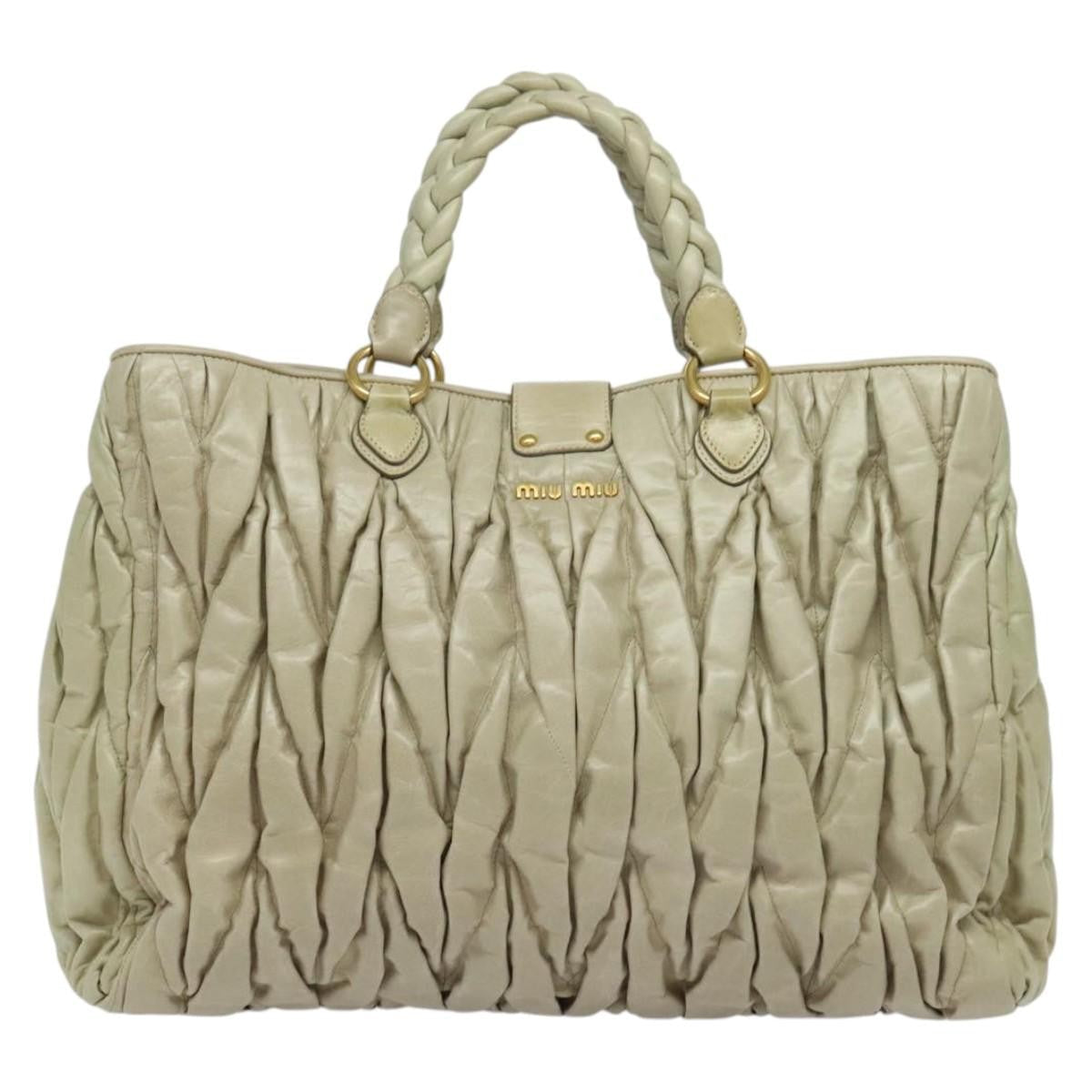 Miu Miu Coffer Convertible Satchel Leather Beige Leather Handbag (Authentic  )