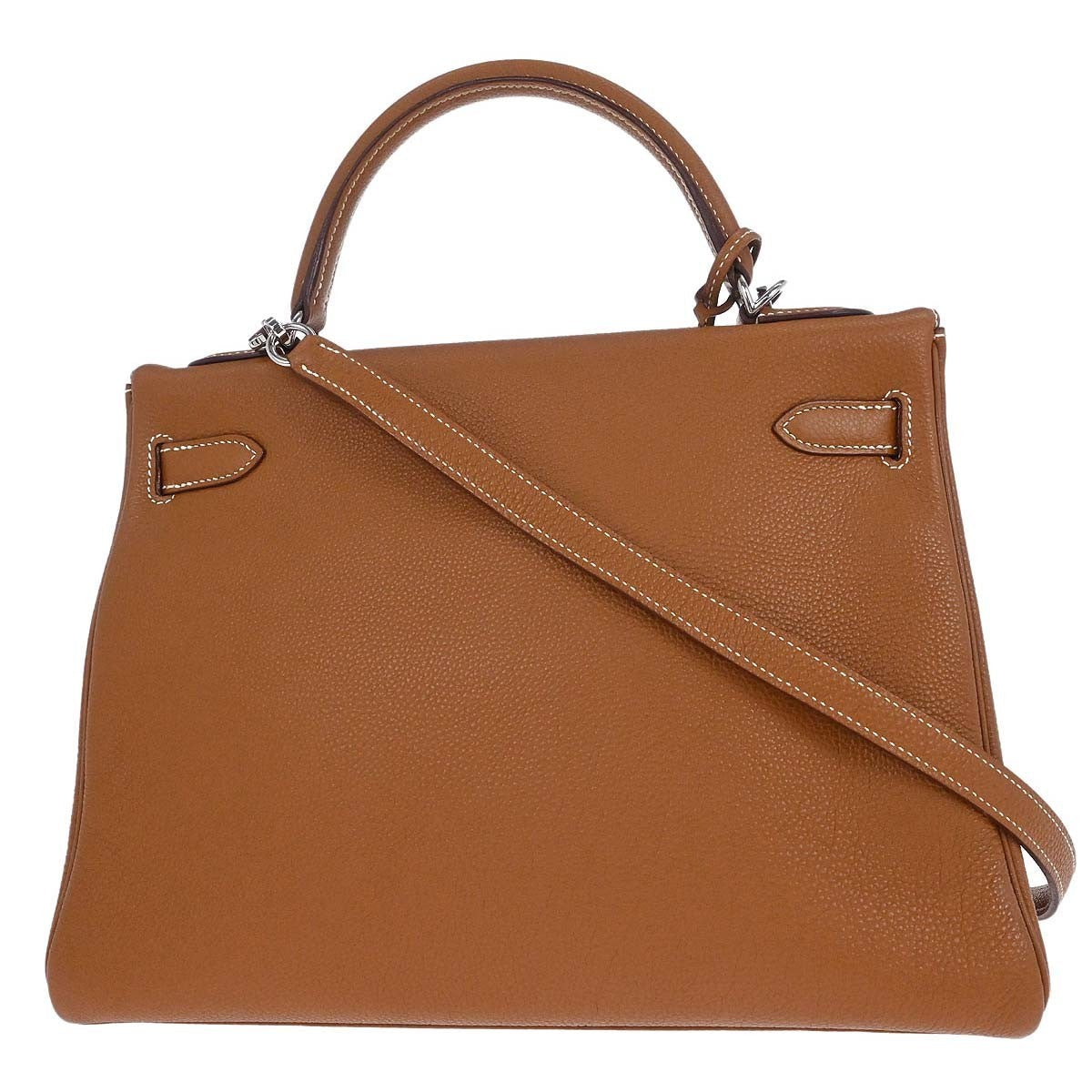 Hermes Kelly Handbag Brown Togo With Palladium Hardware Brown Leather Handbag ( )