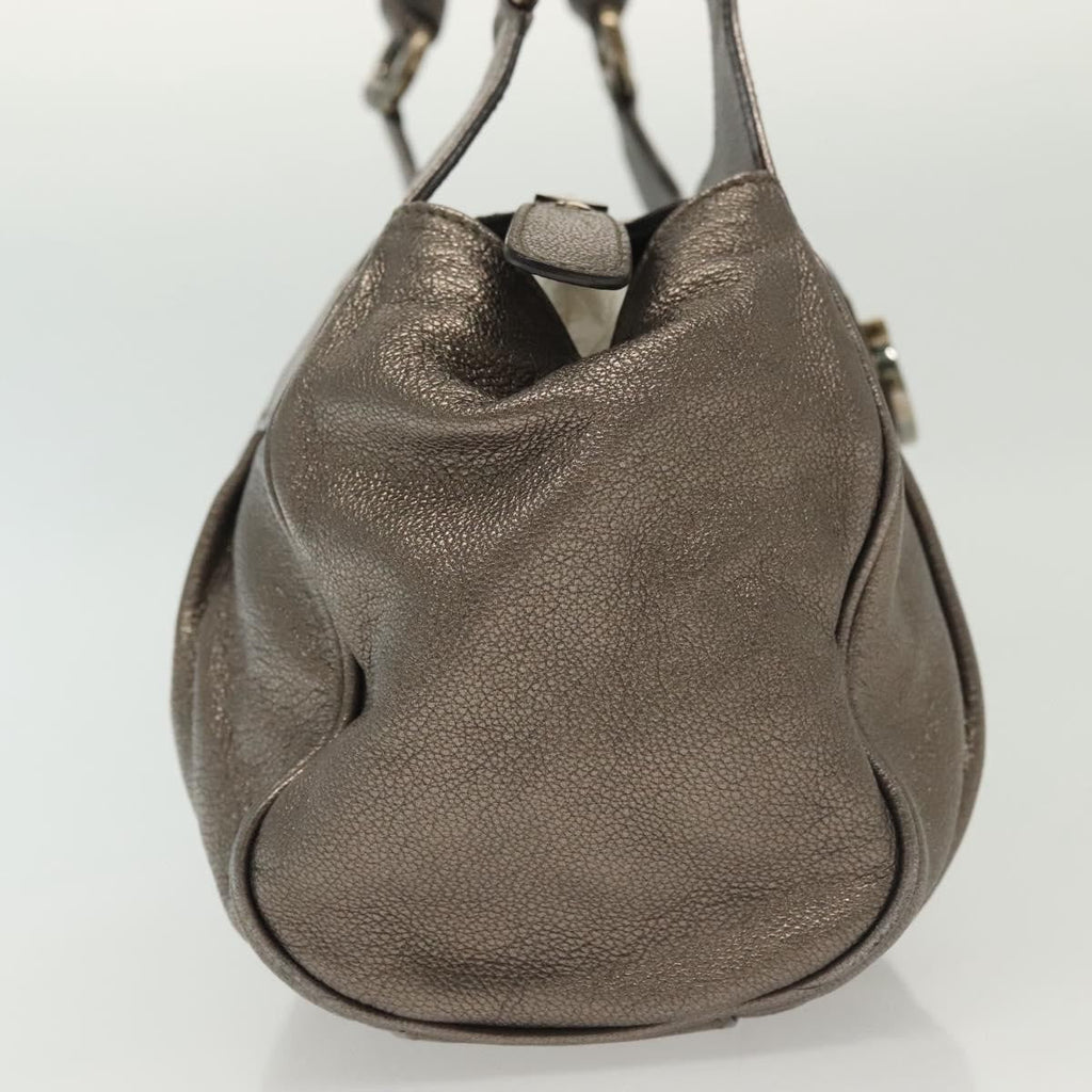Salvatore Ferragamo Gancini Handbag Leather Silver Leather Handbag (Authentic  )