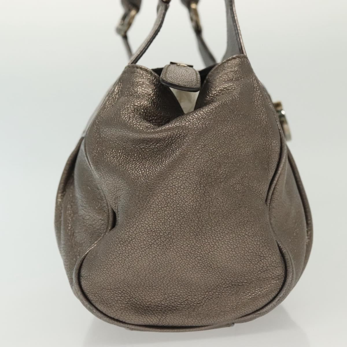 Salvatore Ferragamo Gancini Handbag Leather Silver Leather Handbag (Authentic  )