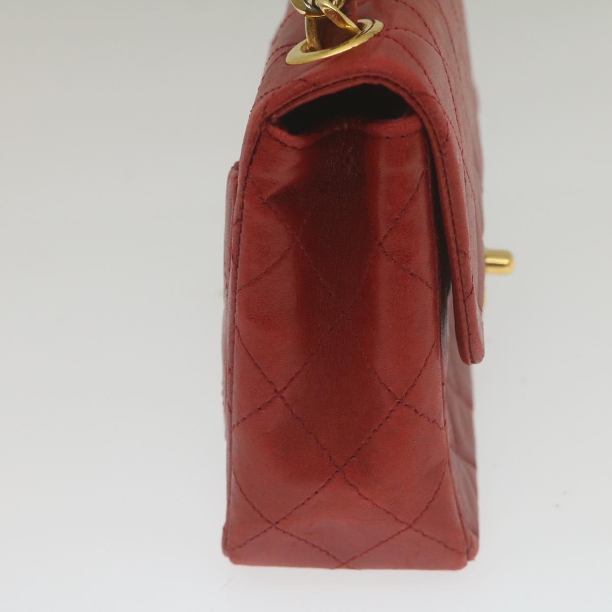 Chanel Vintage Square Chain Handle Flap Bag Quilted Lambskin Red Leather Handbag (Authentic  )