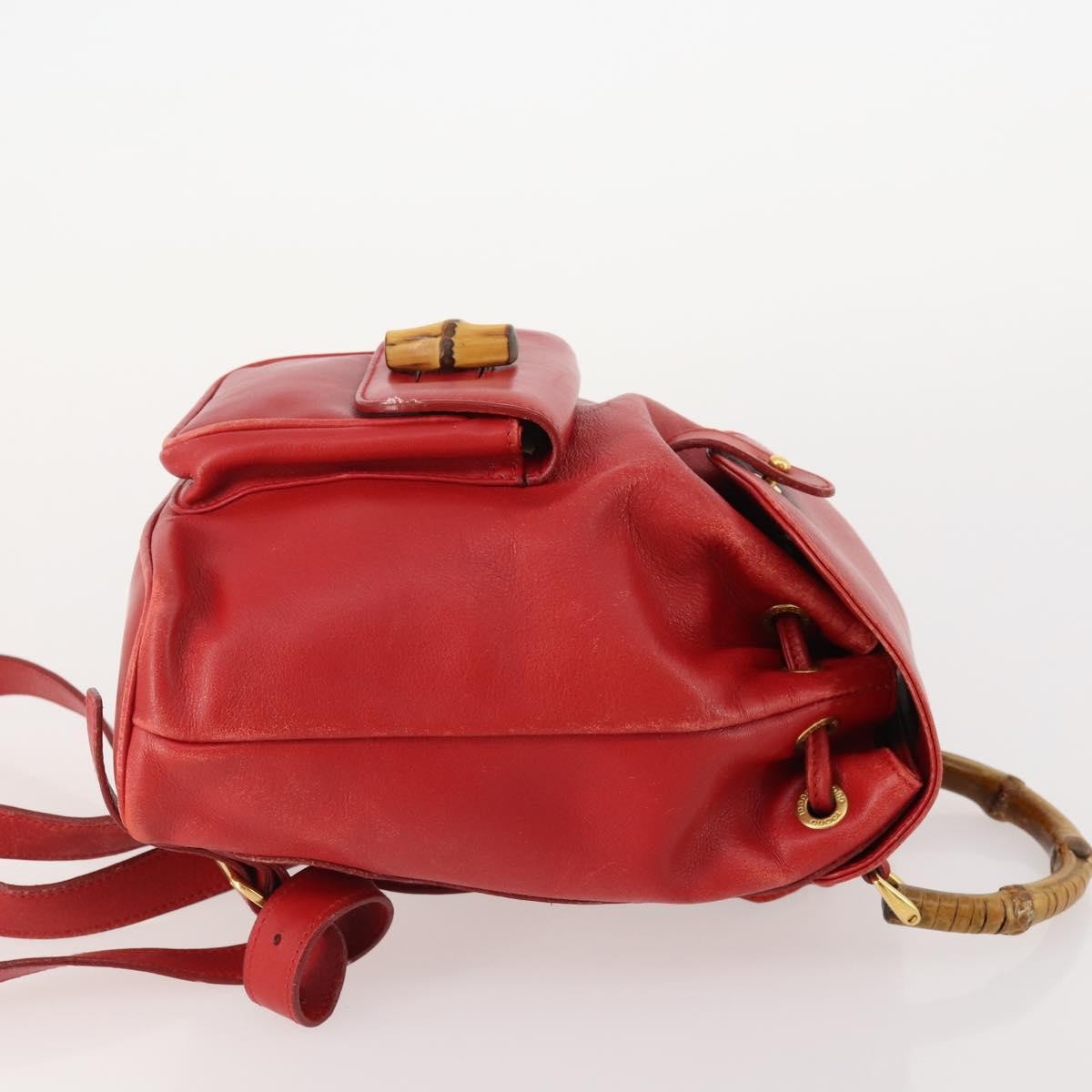Gucci Vintage Bamboo Backpack Leather Red Leather Backpack Bag (Authentic  )