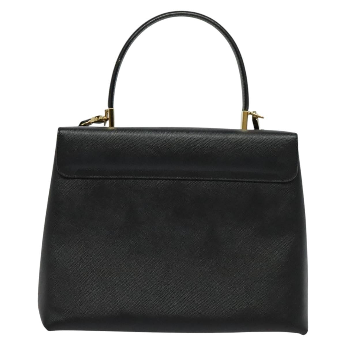 Salvatore Ferragamo Gancini Convertible Top Handle Bag Leather Black Leather Handbag (Authentic  )