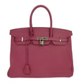 Hermes Birkin Handbag Pink Togo With Palladium Hardware Blue Leather Handbag ( )