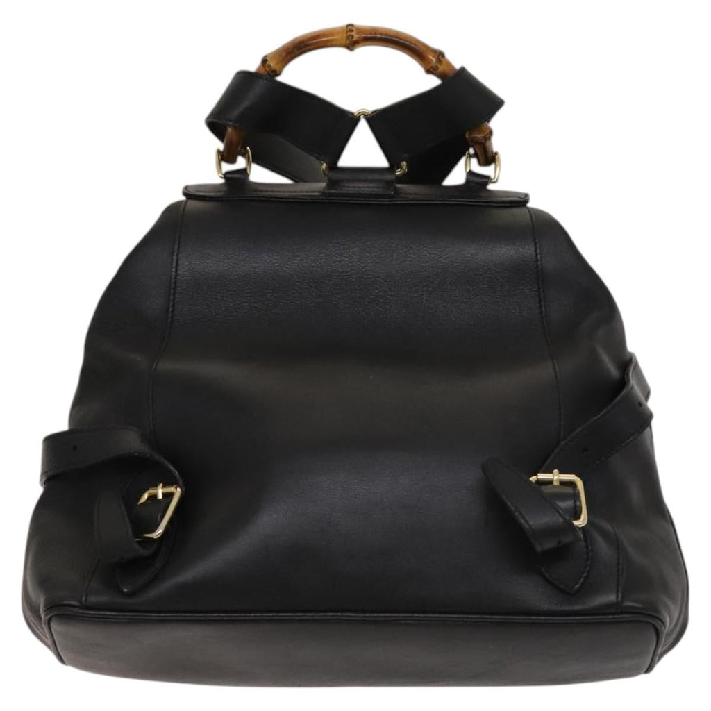 Gucci Vintage Bamboo Backpack Leather Black Leather Backpack Bag (Authentic  )