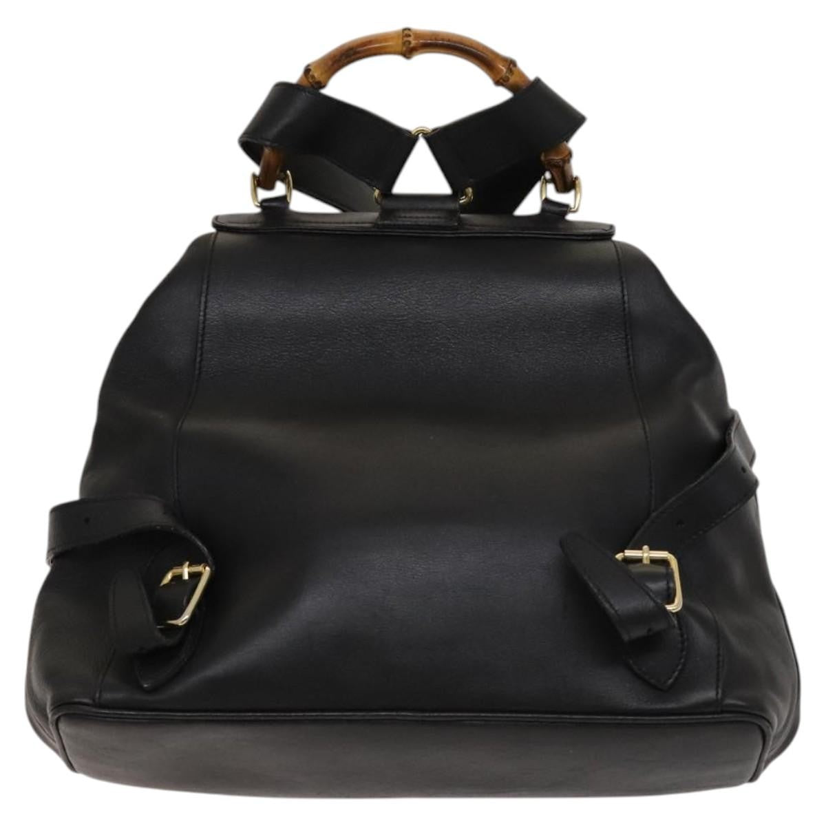 Gucci Vintage Bamboo Backpack Leather Black Leather Backpack Bag (Authentic  )