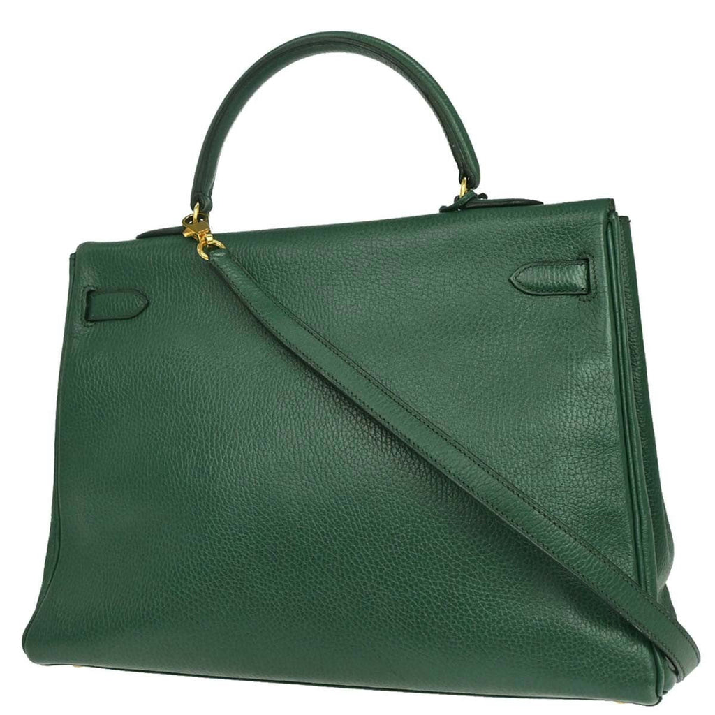 Hermes Kelly 2 Way Taurillon Clemence Green Leather Handbag ( )