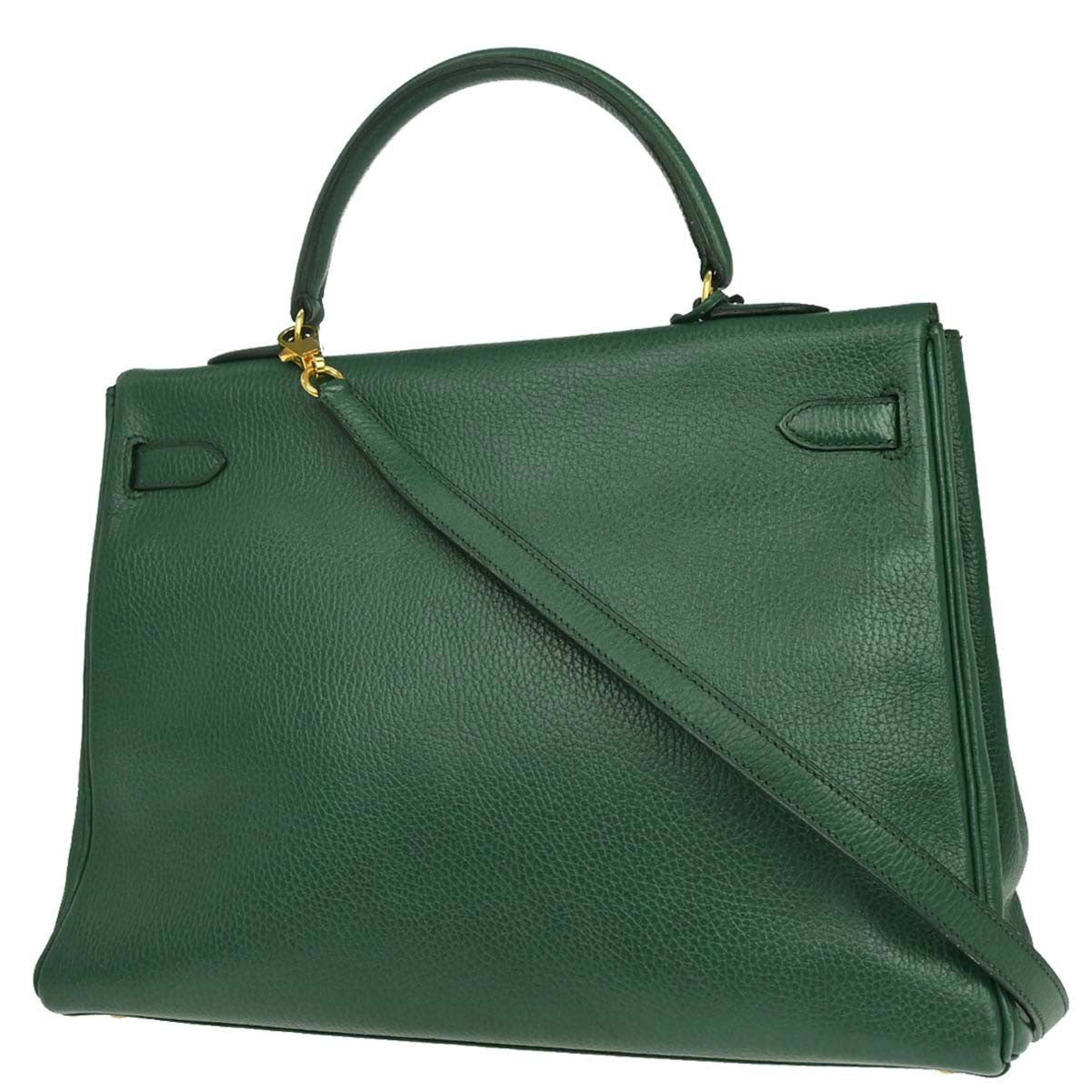 Hermes Kelly 2 Way Taurillon Clemence Green Leather Handbag ( )