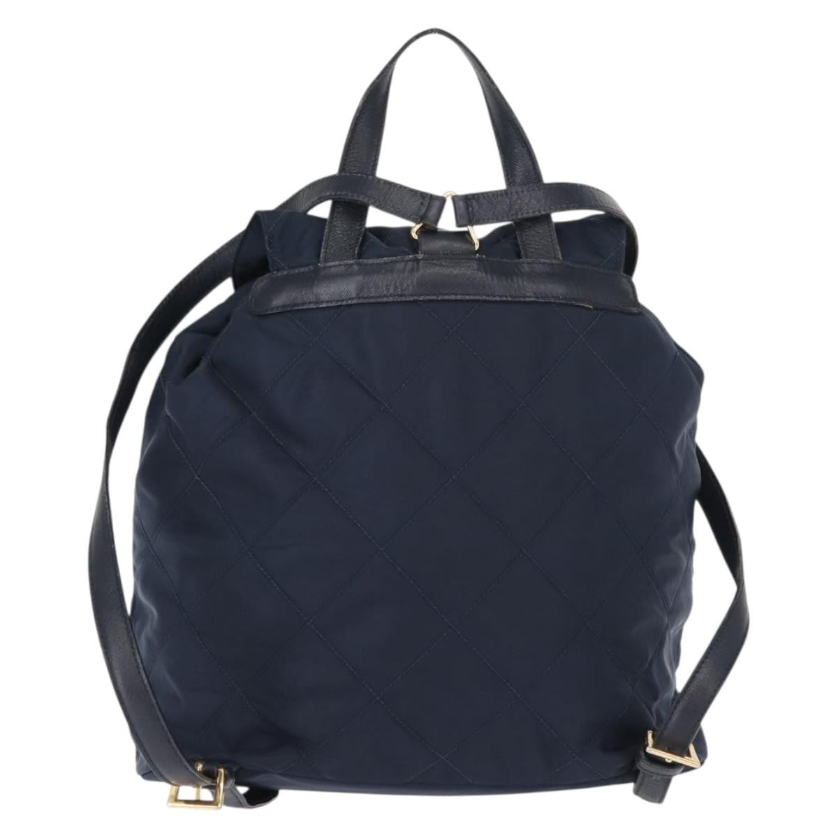 Prada Buckle Backpack Quilted Tessuto Navy Nylon Backpack Bag (Authentic  )