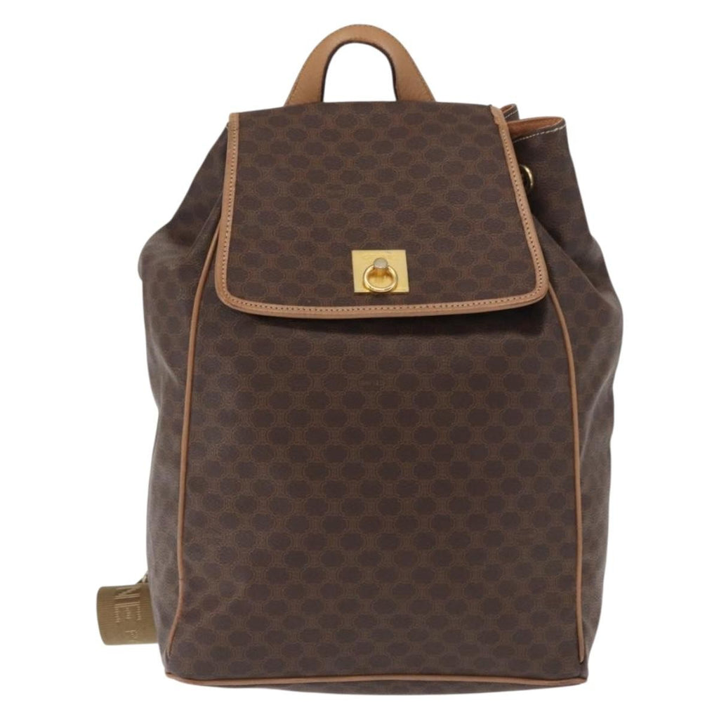 Celine Vintage Macadam Backpack Canvas And Leather Brown Canvas Backpack Bag (Authentic  )