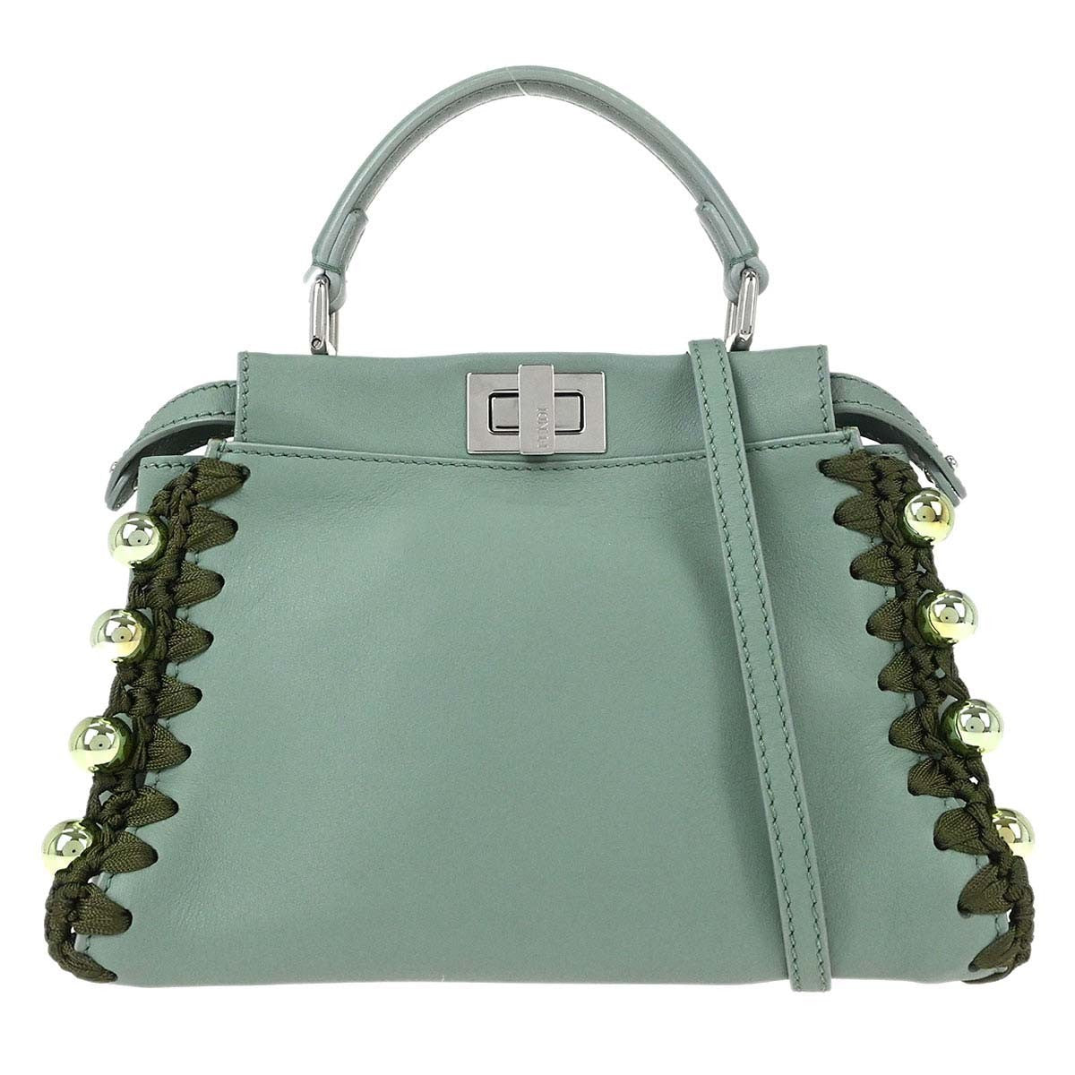 Fendi Peekaboo Bag Leather Green Leather Handbag ( )