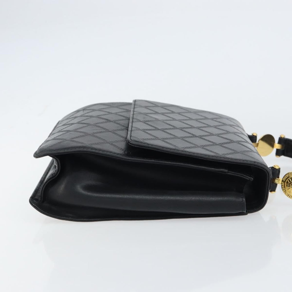 Versace Vintage Handbag Leather Black Leather Handbag (Authentic  )