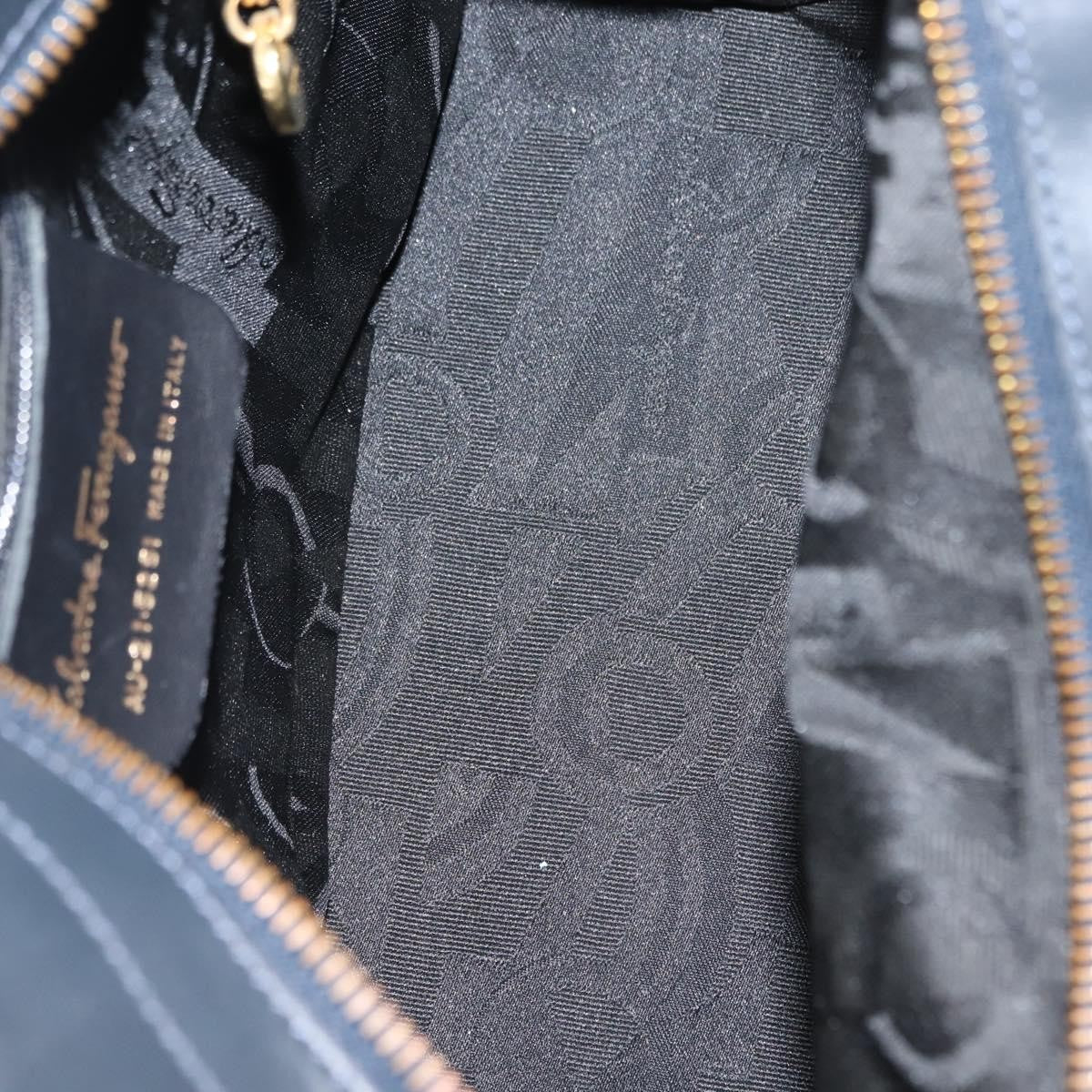 Salvatore Ferragamo Vala Handbag Canvas Navy Canvas Handbag (Authentic  )
