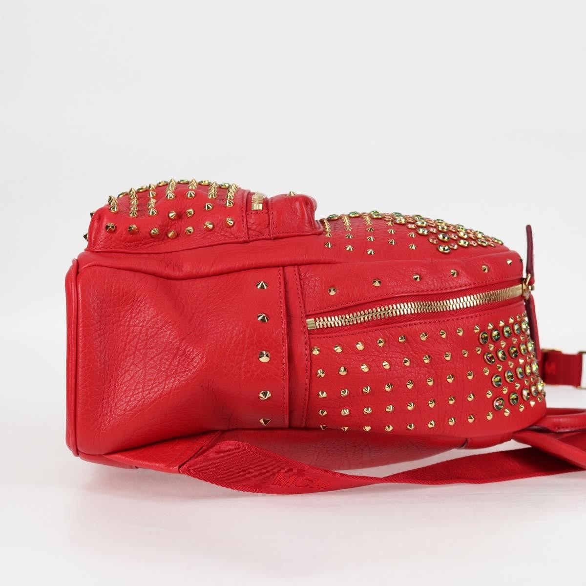 MCM Vintage Vicetos Backpack Leather Red Leather Backpack Bag (Authentic  )