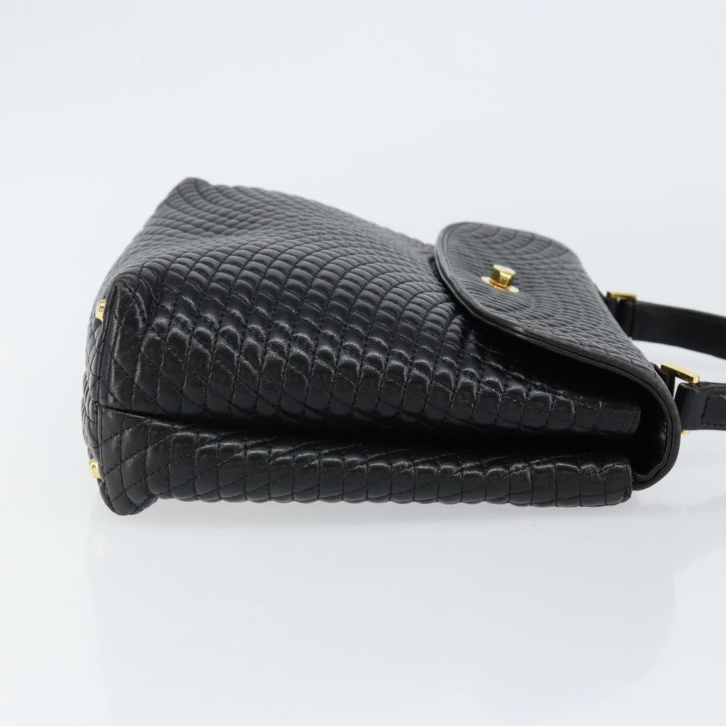 Bally Vintage Handbag Quilted Leather Black Leather Handbag (Authentic  )