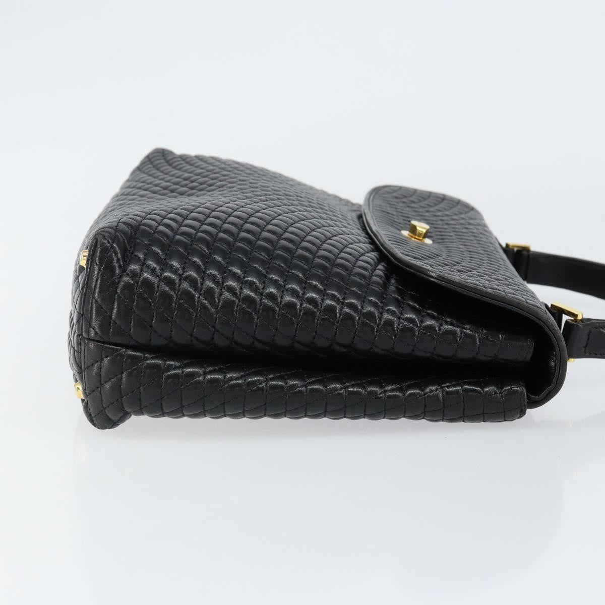 Bally Vintage Handbag Quilted Leather Black Leather Handbag (Authentic  )