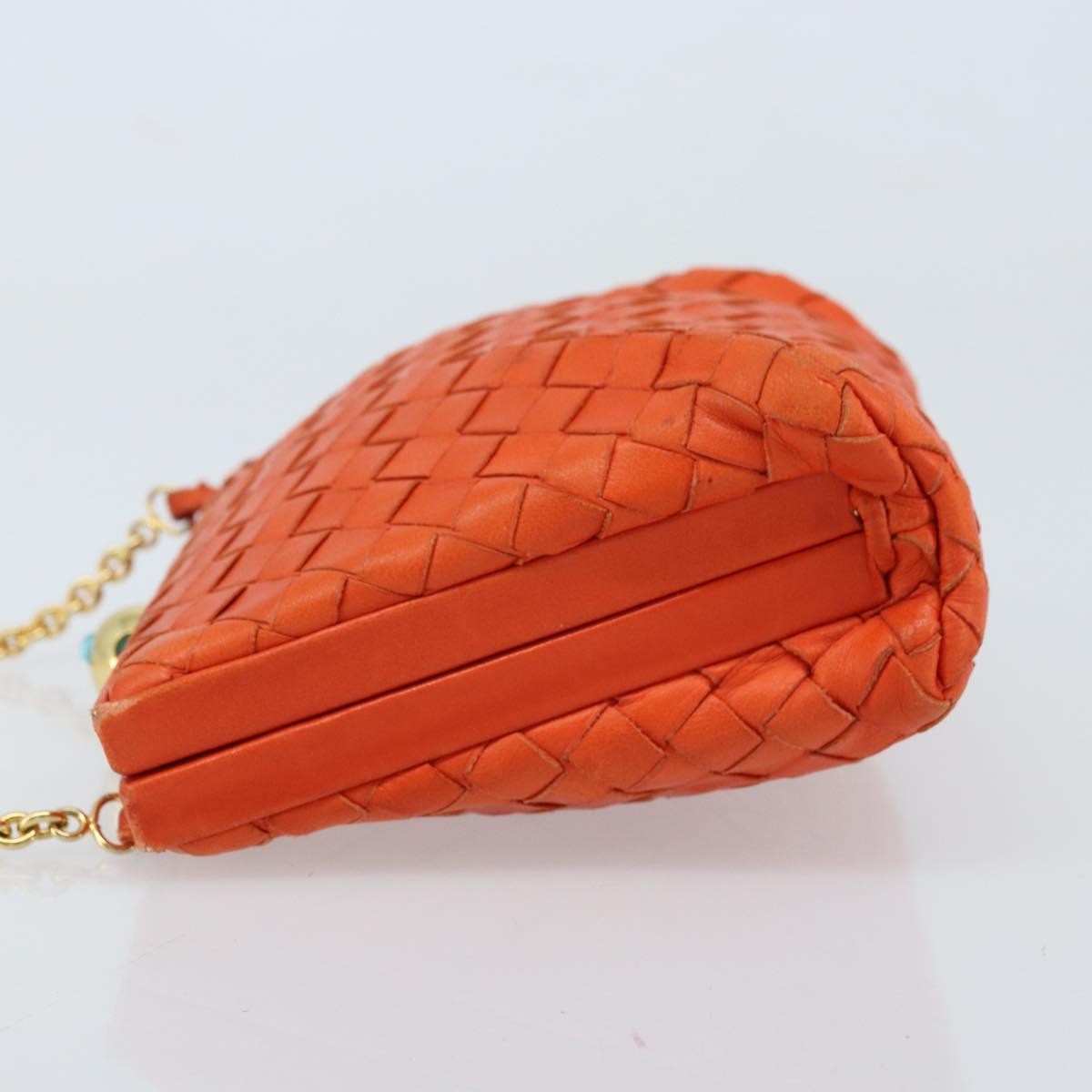 Bottega Veneta Intrecciato Clutch Bag Leather Orange Leather Handbag ( )