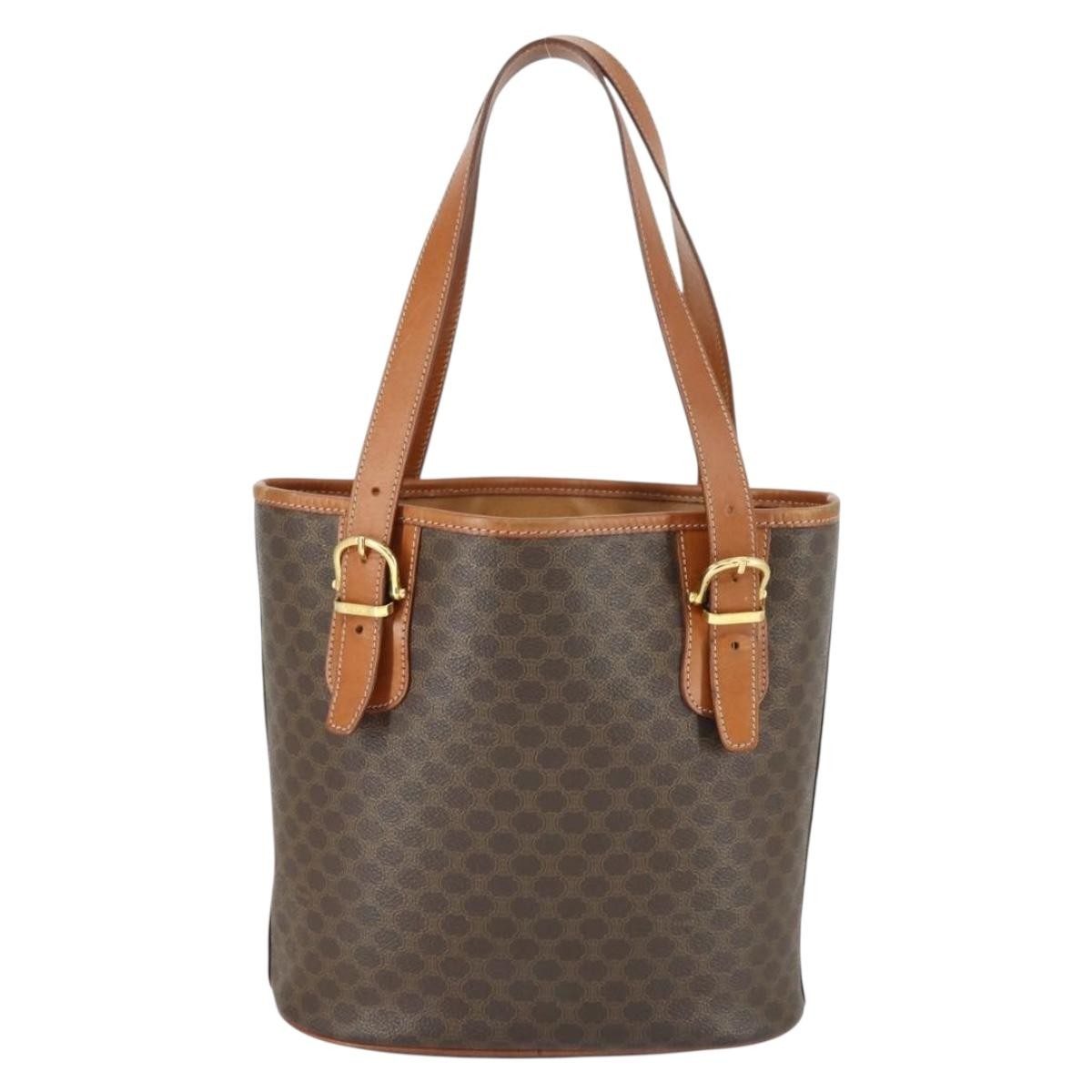 Celine Vintage Macadam Tote Bag Canvas And Leather Brown Canvas Handbag (Authentic  )