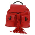 Gucci Bamboo Tassel Backpack Leather Red Leather Backpack Bag (Authentic  )