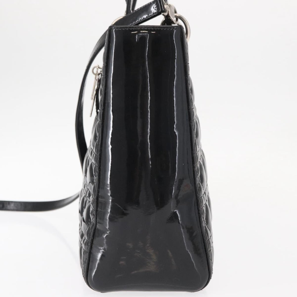 Christian Dior Lady Dior Bag Cannage Quilt Patent Black Patent_Leather Handbag (Authentic  )