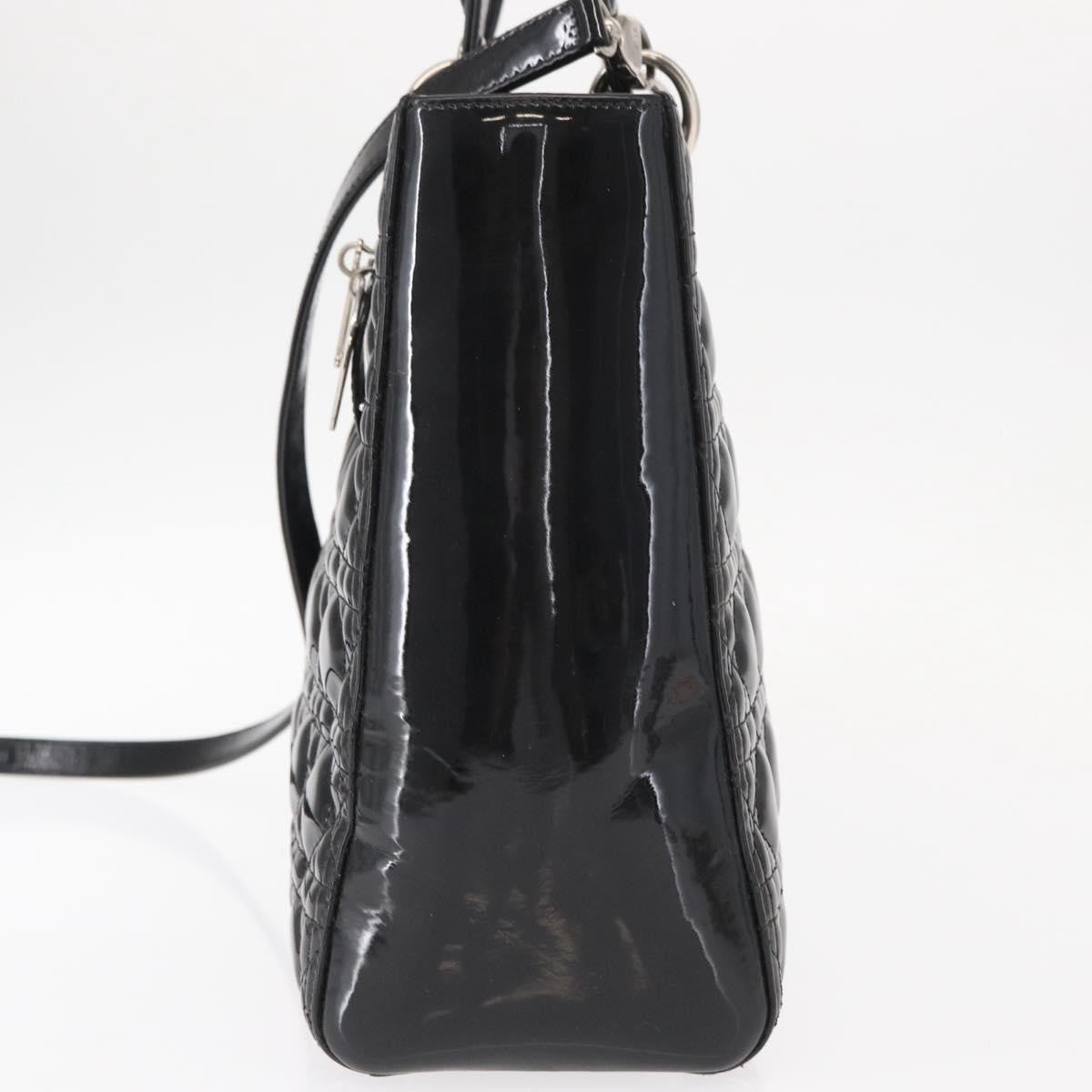 Christian Dior Lady Dior Bag Cannage Quilt Patent Black Patent_Leather Handbag (Authentic  )
