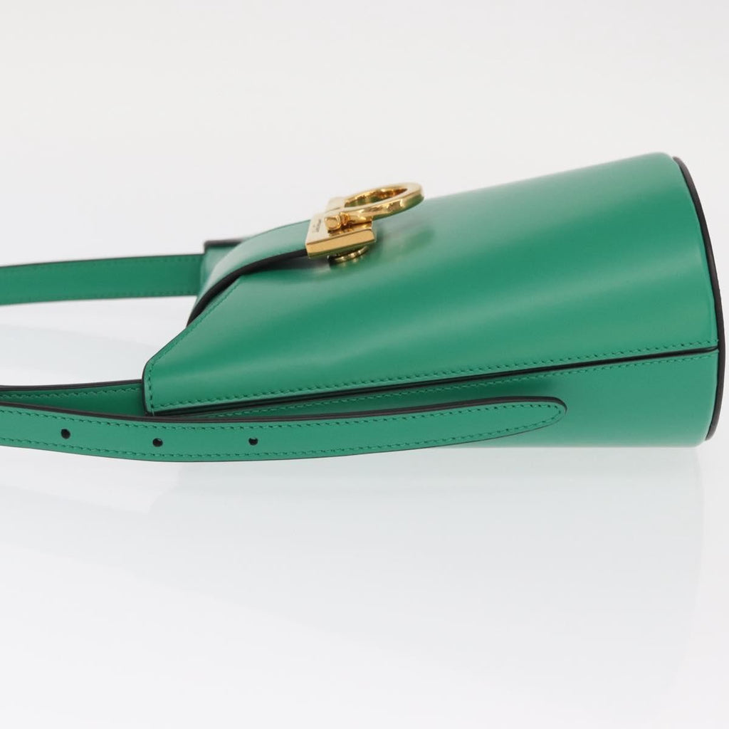 Salvatore Ferragamo Gancini Handbag Leather Green Leather Handbag (Authentic  )